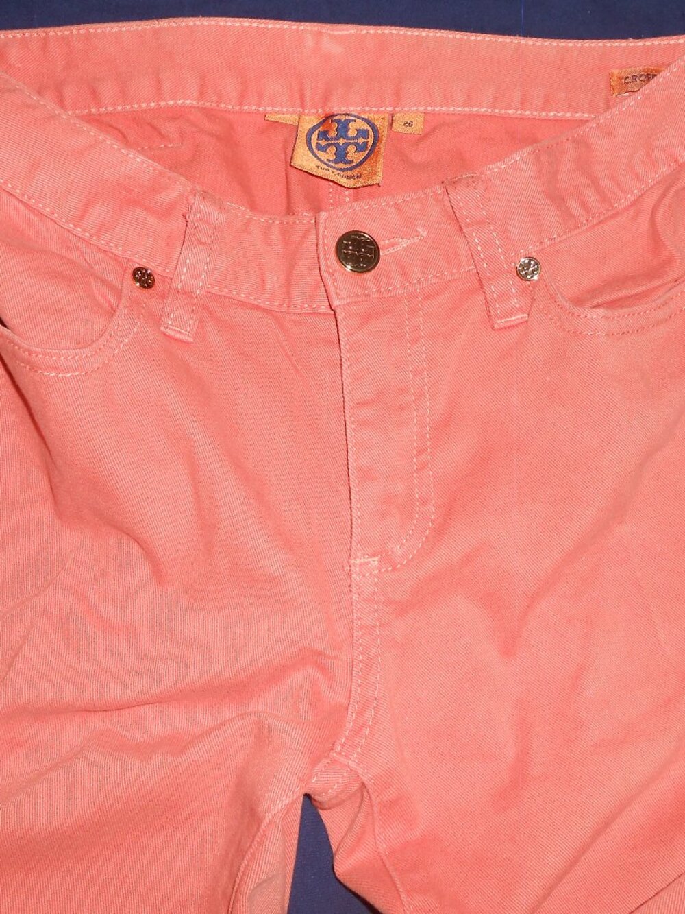 Tory Burch Cropped Skinny Jeans in orange color SZ 26 VGC